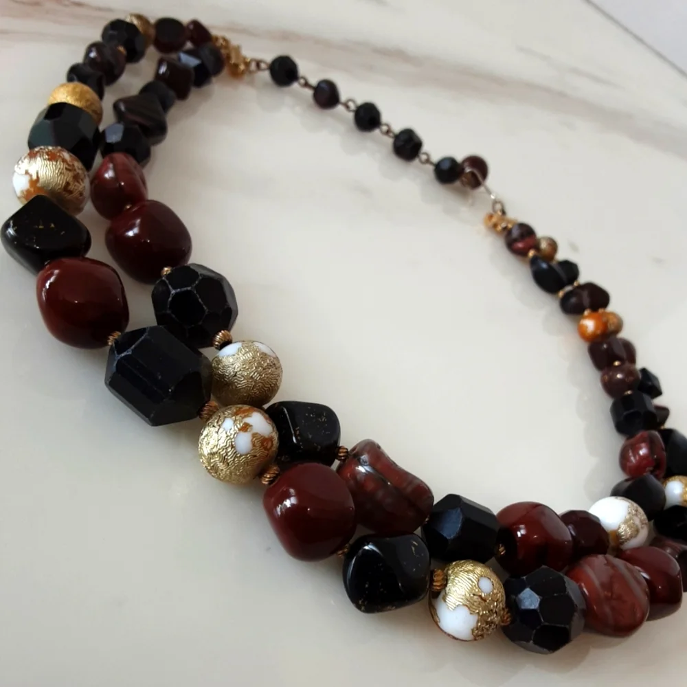 VTG SIGNED HATTIE CARNEGIE AMBER GLASS BEADED DOUBLE STRAND NECKLACE 17.… - Picture 5 of 8